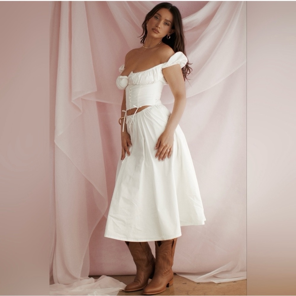 House of CB Cora White Midi A-Line Skirt